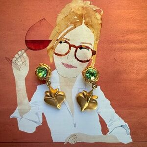 MARGO MANHATTAN Statement Earrings Green Stone Heart Clip Matte Gold